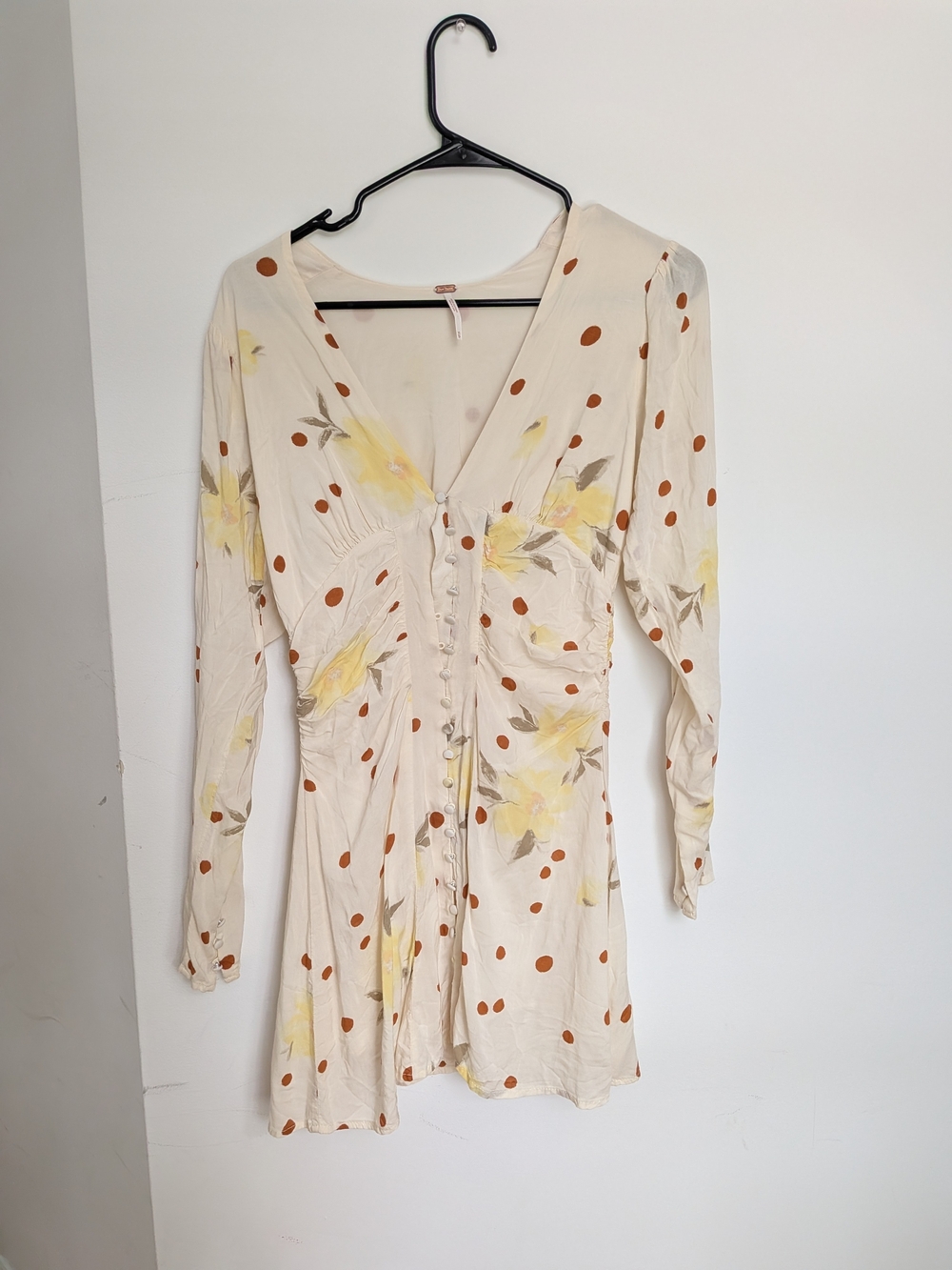 Free People Cream Mini Dress with Yellow Floral & Rust Dot Print